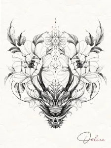 Tête dragon florales
