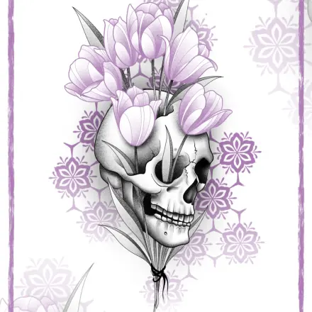 Crâne et tulipes